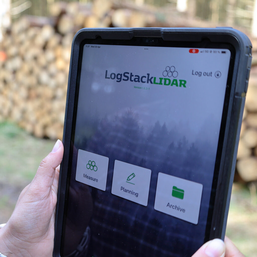 LogStackLIDAR on an iPad at a log stack